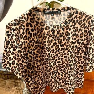 VERONICA BEARD Abbey T-Shirt, Leopard Print Cropped Tee, Small,